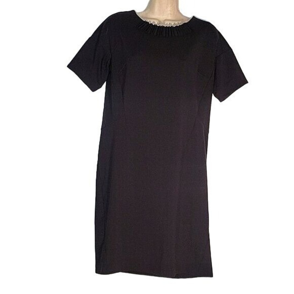 SIMPLY VERA WANG Black Mini Dress Pleated Neckline Short Sleeve Casual‎